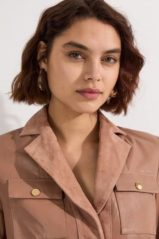 Suede & Leather Button Through Mini Dress