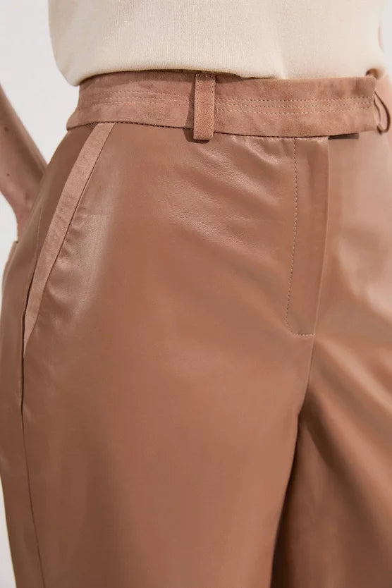 Suede & Leather Wide Leg Trouser