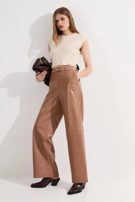 Suede & Leather Wide Leg Trouser