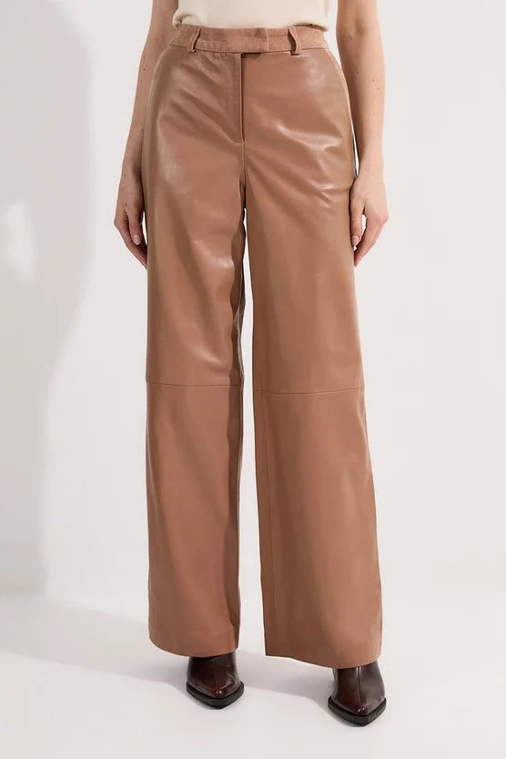Suede & Leather Wide Leg Trouser