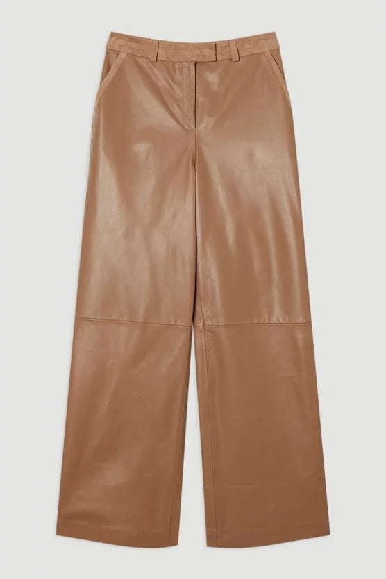Suede & Leather Wide Leg Trouser