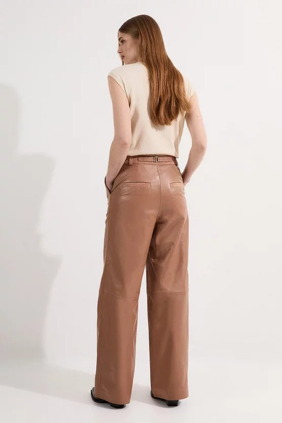 Suede & Leather Wide Leg Trouser