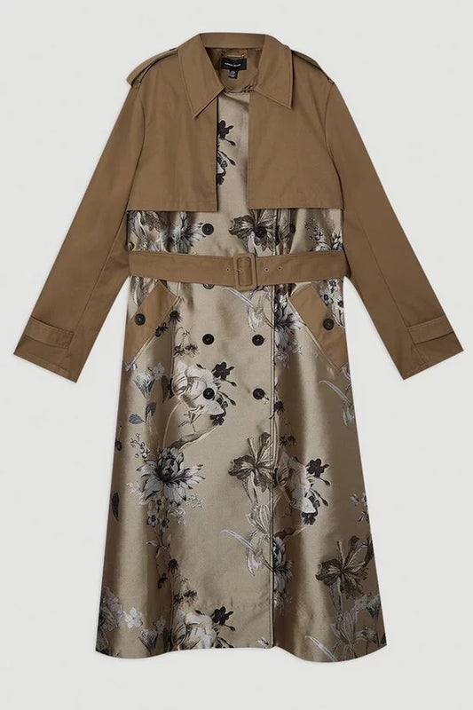 Tailored Jacquard Mix Trench Midi Coat