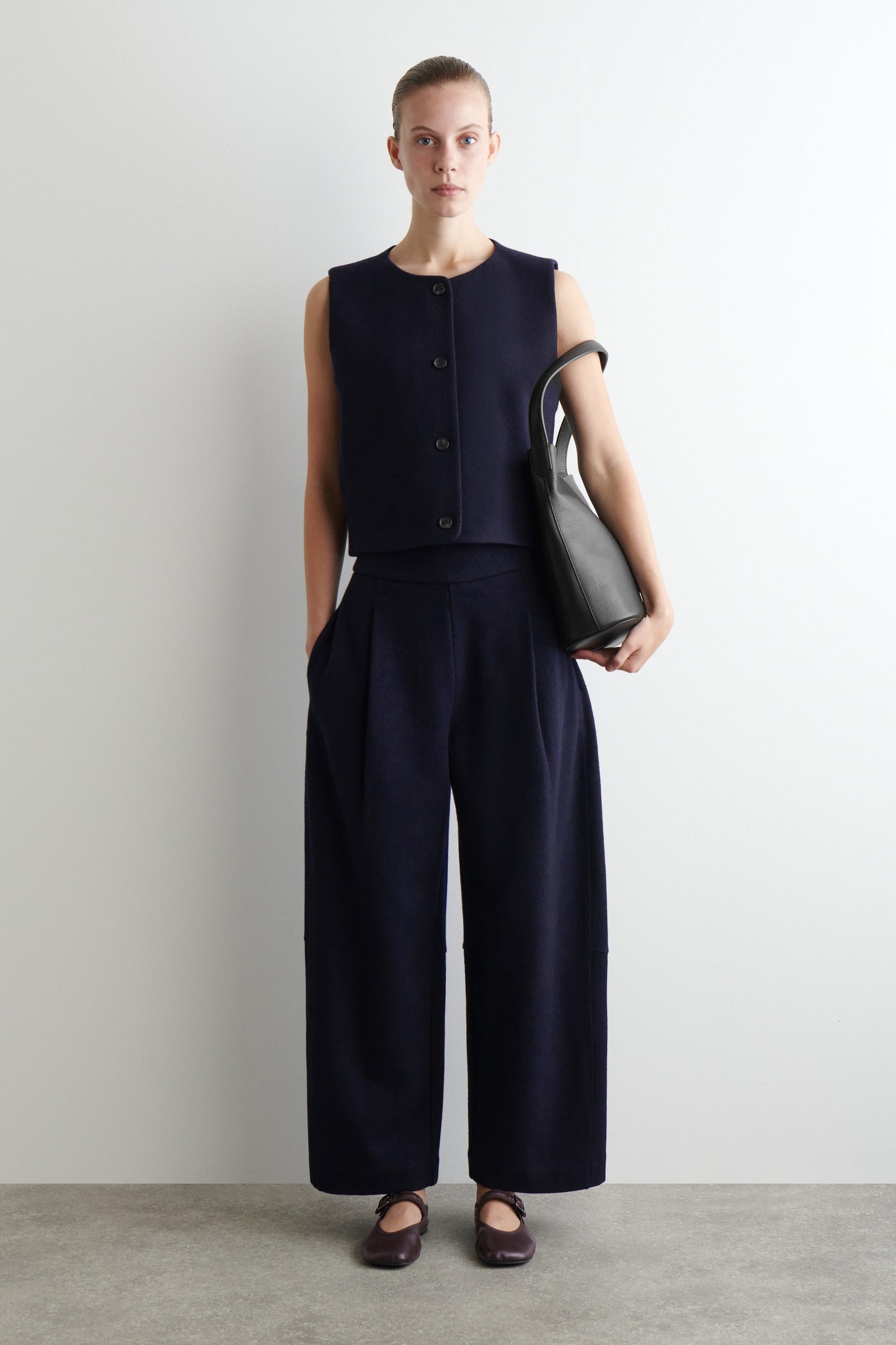 Boiled-Wool Barrel-Leg Trousers
