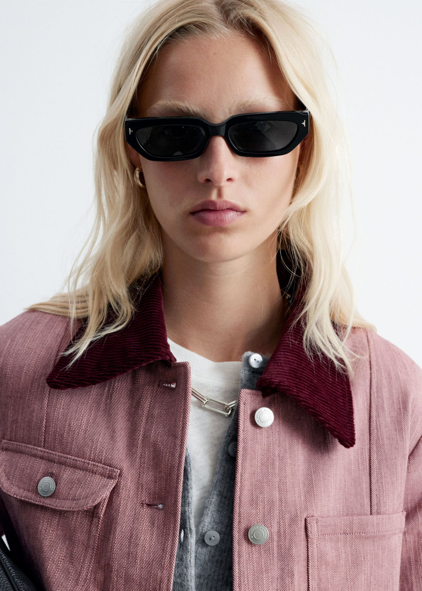 Contrast-Collar A-line Jacket