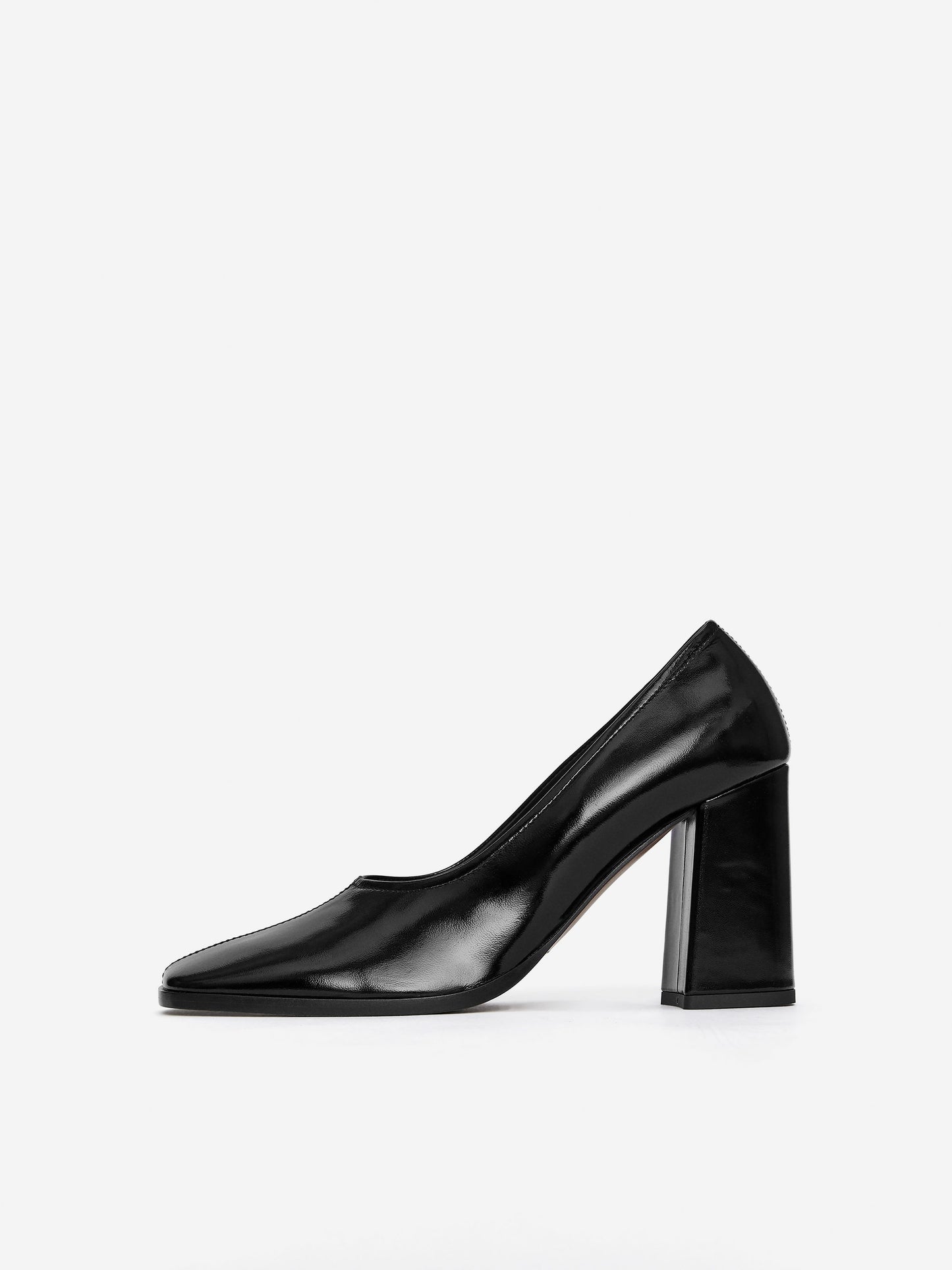 Block Heel Leather Pumps