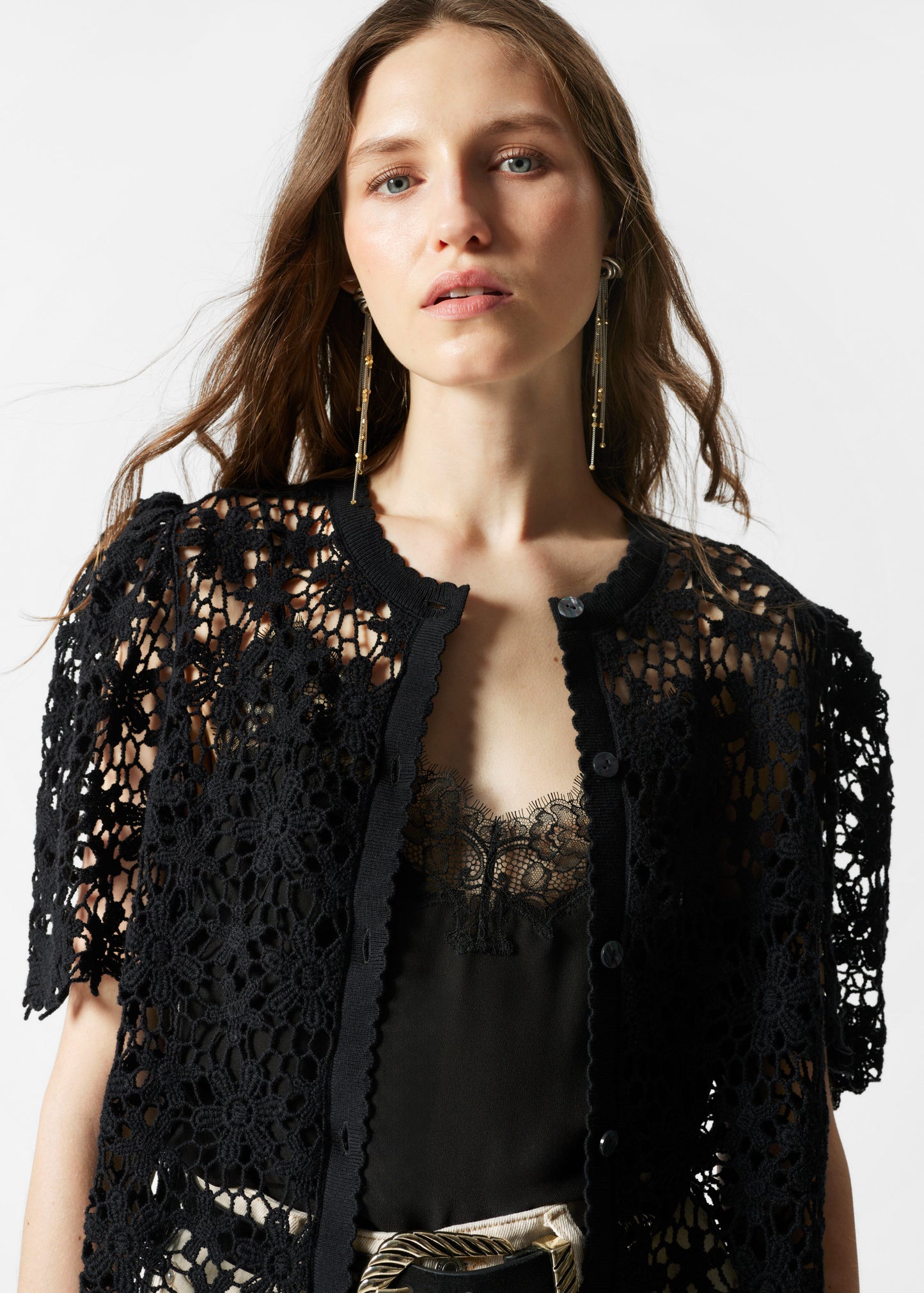 Short-Sleeve Crochet Cardigan