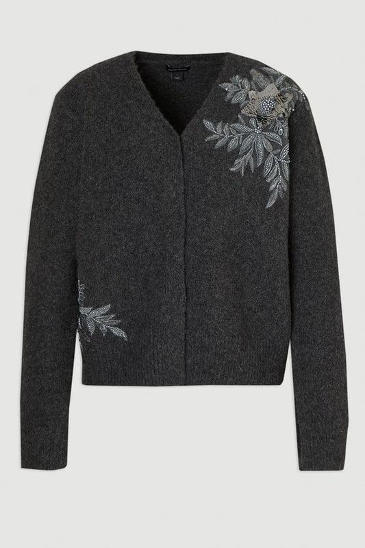 Archive Floral Embellished Cosy Wool Blend Cardigan