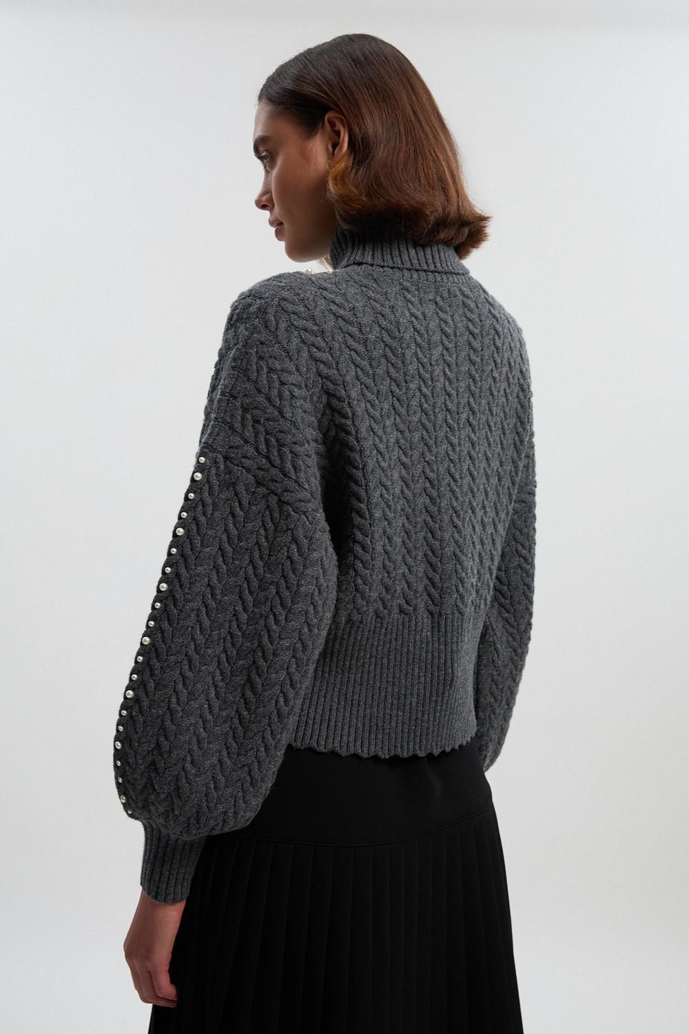 Pearl Embellished Cable Knit Jumper