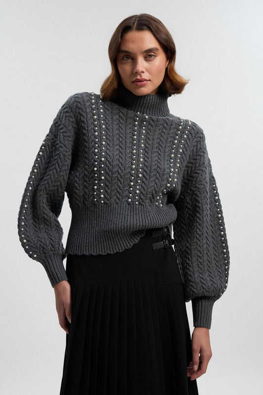 Pearl Embellished Cable Knit Jumper