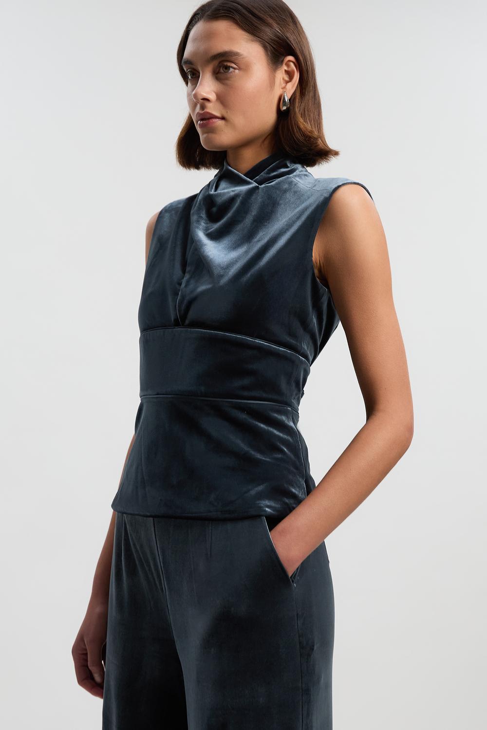 Velvet Wrap Detail Woven Top