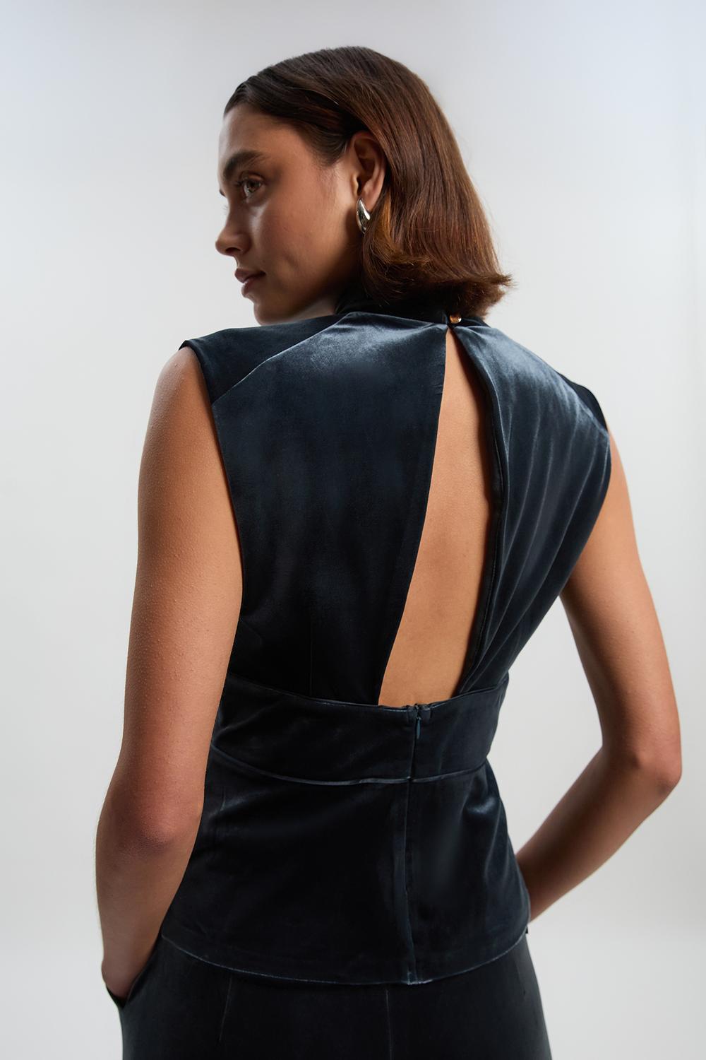 Velvet Wrap Detail Woven Top