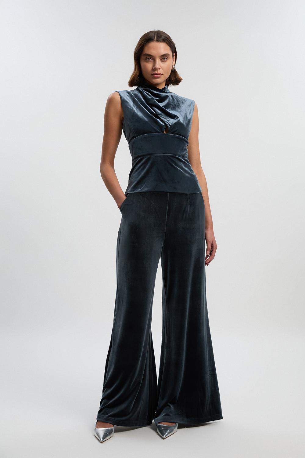 Velvet Wrap Detail Woven Top