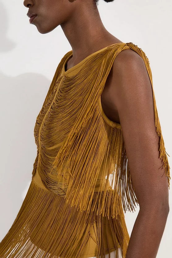 Draped Fringe Knitted Top