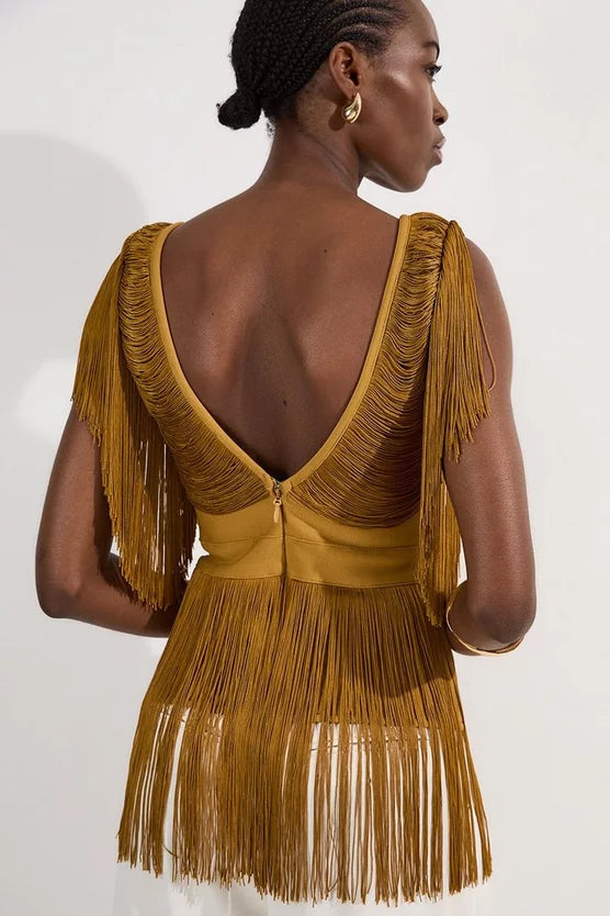 Draped Fringe Knitted Top