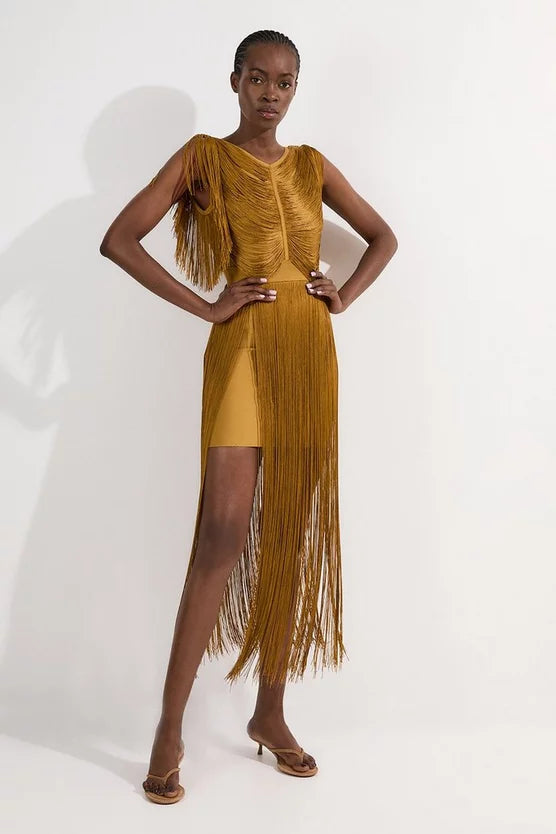 Maxi Draped Fringe Knitted Mini Dress