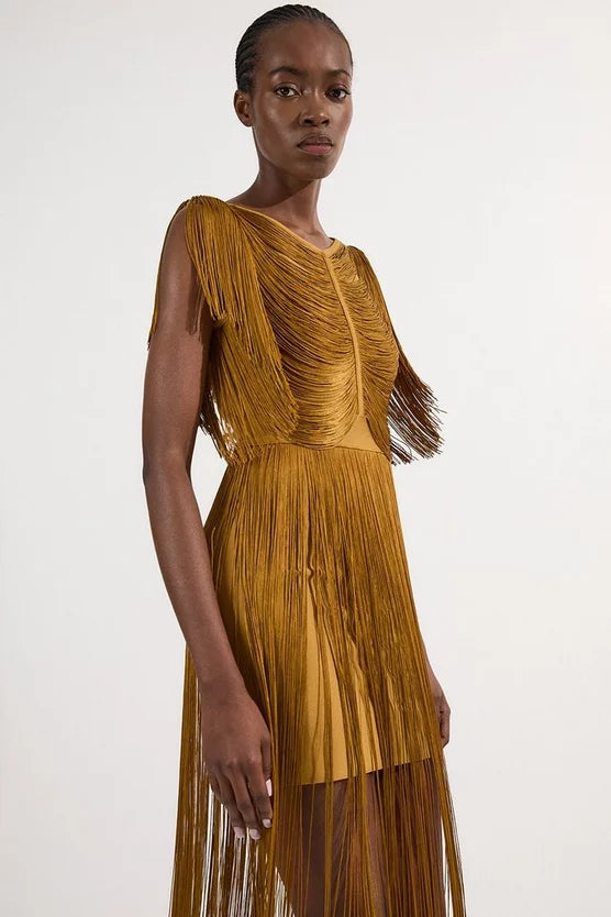 Maxi Draped Fringe Knitted Mini Dress