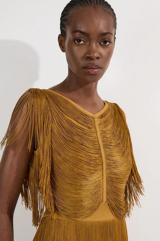 Maxi Draped Fringe Knitted Mini Dress