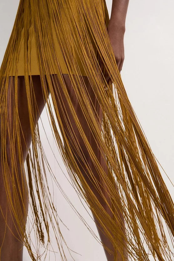 Maxi Draped Fringe Knitted Mini Dress