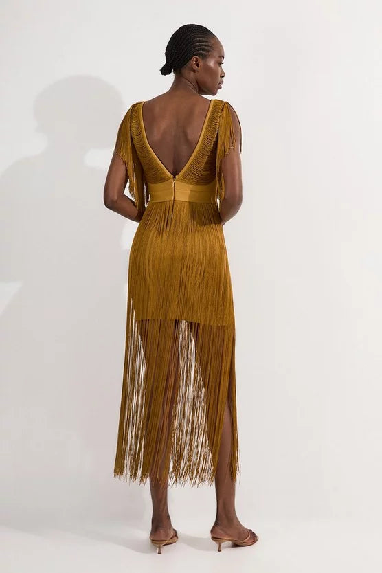 Maxi Draped Fringe Knitted Mini Dress