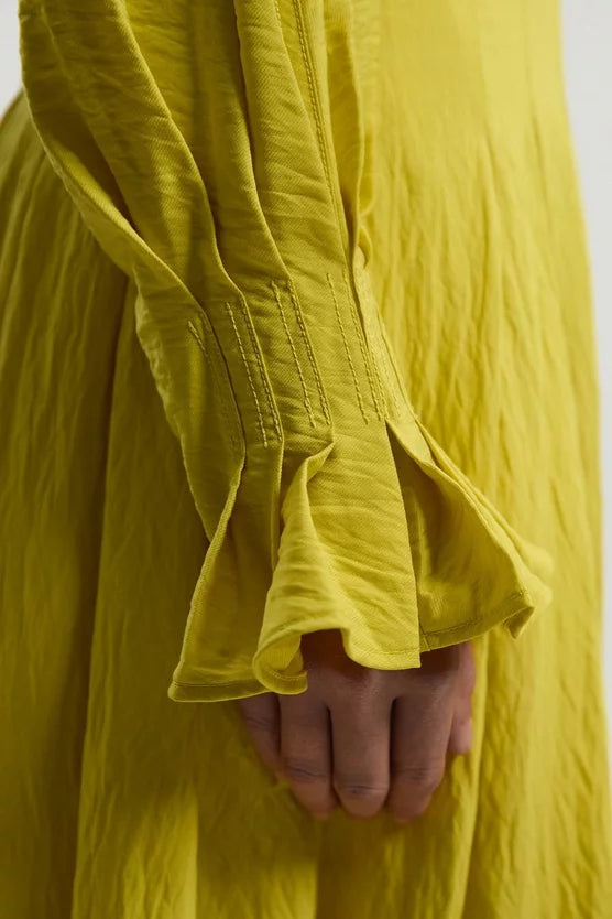 Pleated Neck Tie Detail Woven Maxi Dress