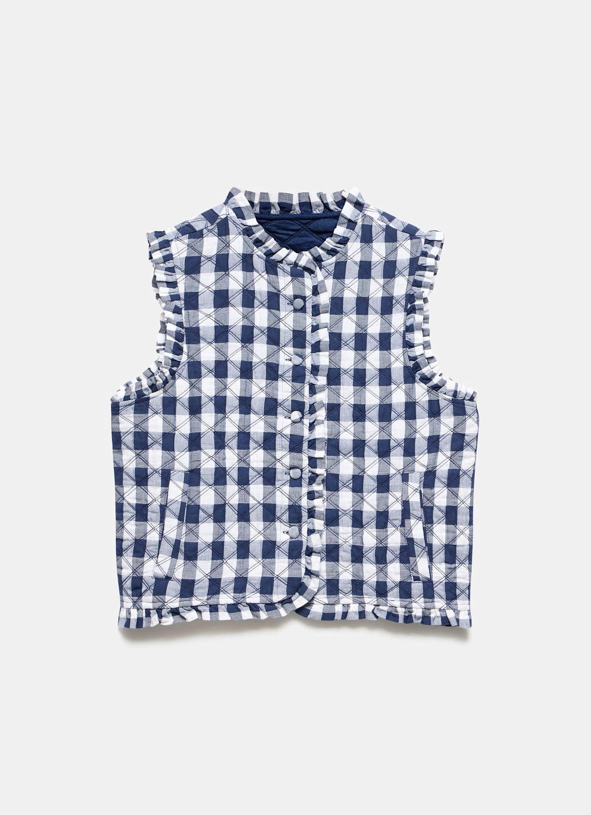 Blue Gingham Quilted Gilet