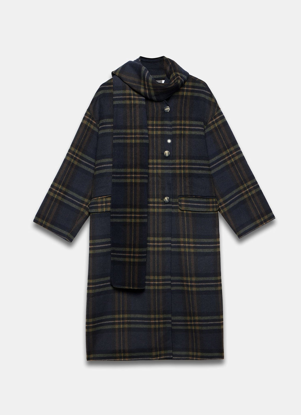 Navy Check Hand Finished Scarf Detail Coat