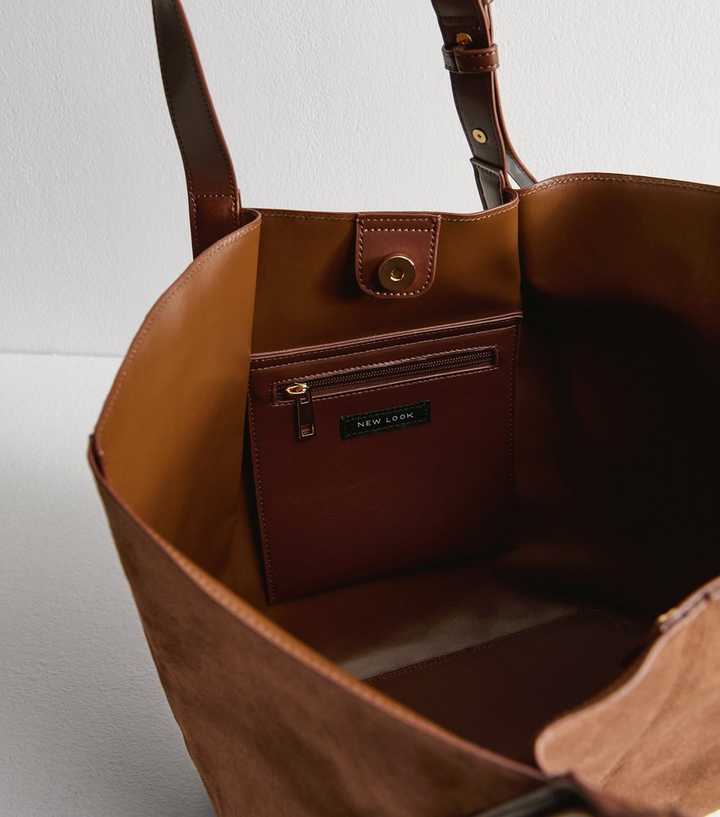 Chestnut Faux Suede Large Tote Bag