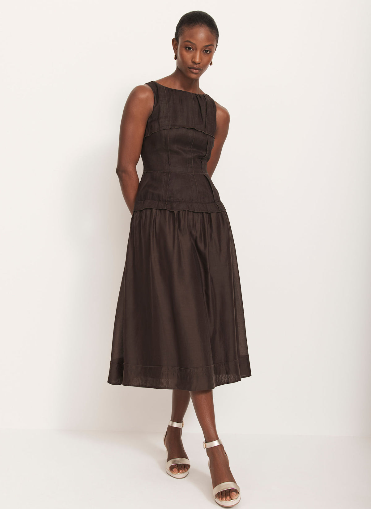 Brown Drop Waist Midi Dress