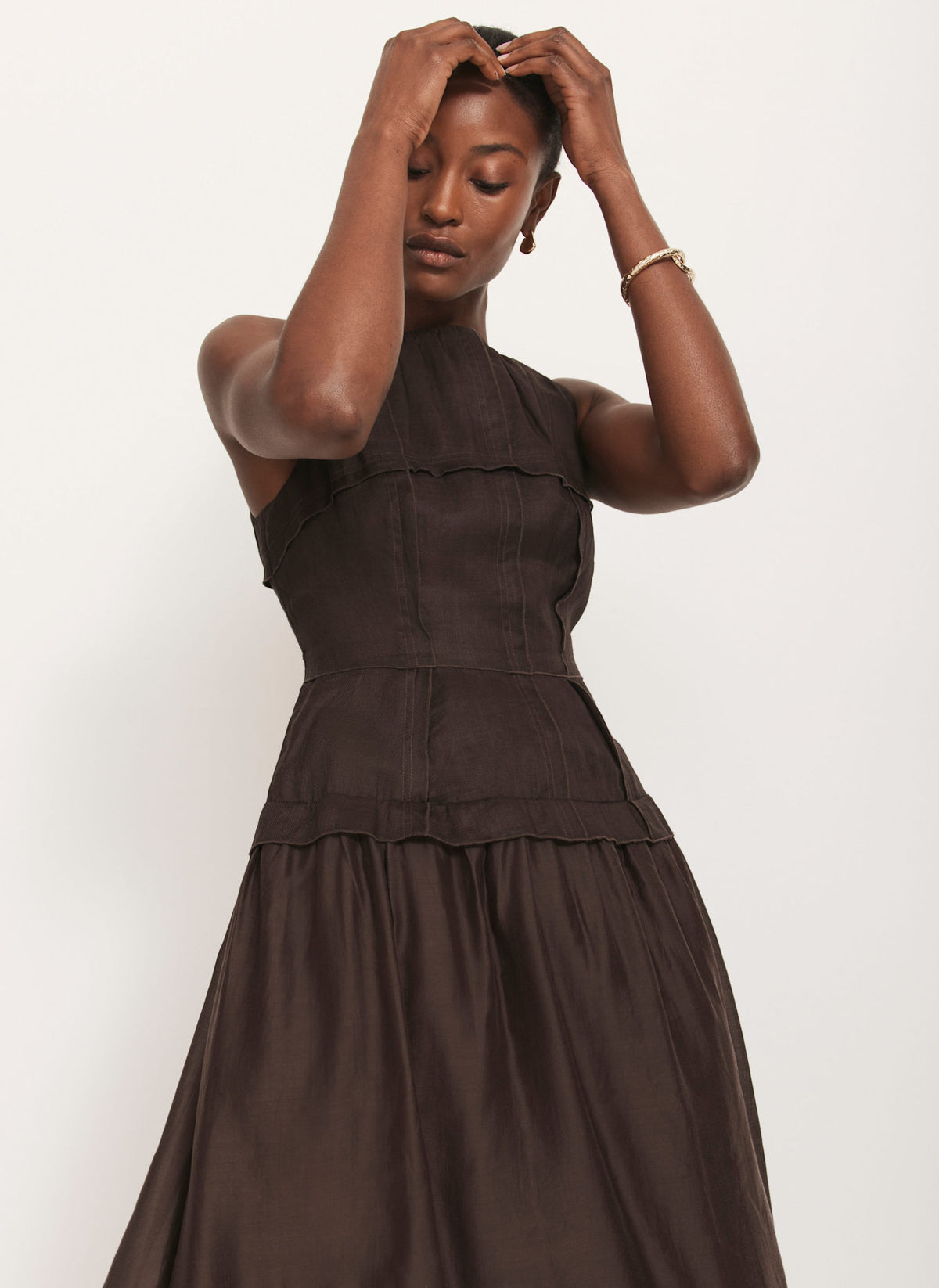 Brown Drop Waist Midi Dress