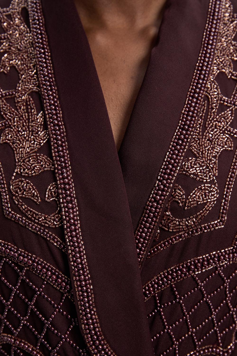 Crystal Embellished Woven Maxi Blazer Dress