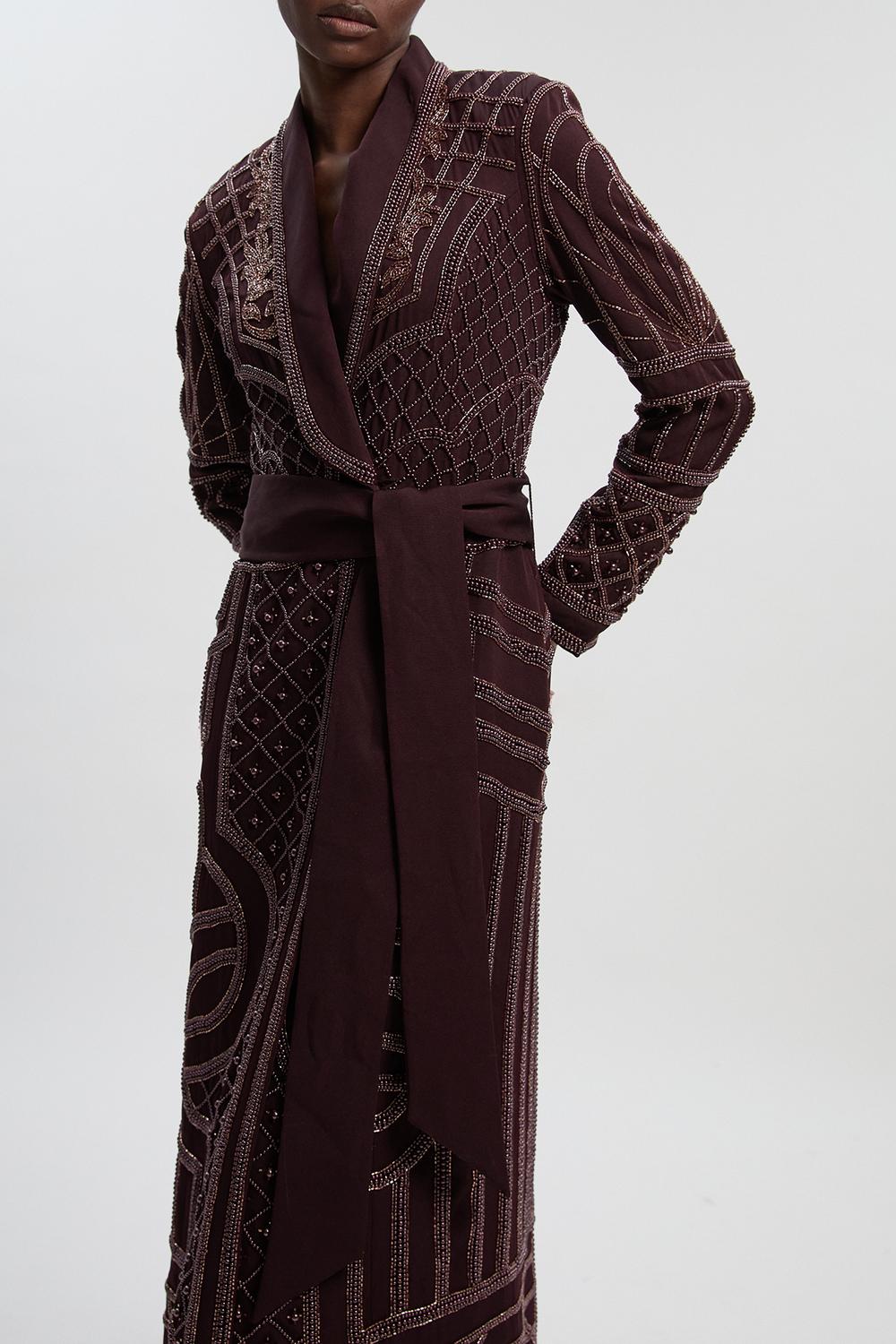 Crystal Embellished Woven Maxi Blazer Dress