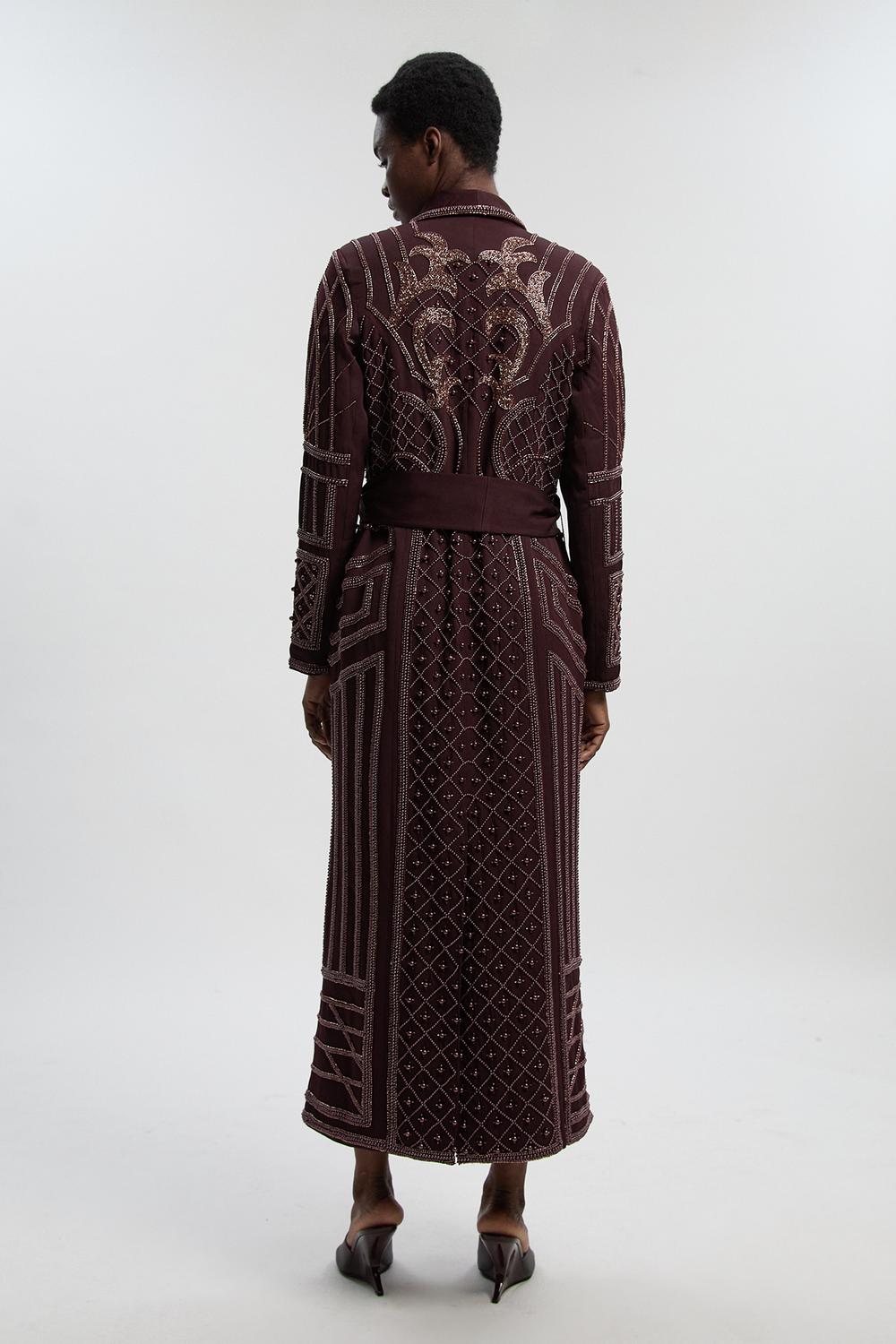 Crystal Embellished Woven Maxi Blazer Dress