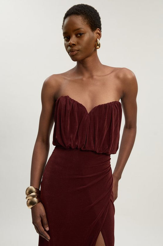 Drapey Crepe Bandeau Split Maxi Dress