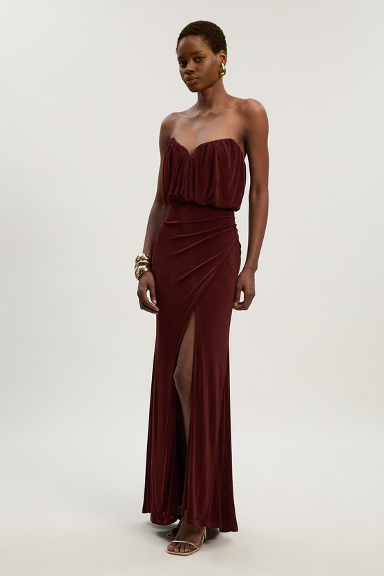 Drapey Crepe Bandeau Split Maxi Dress