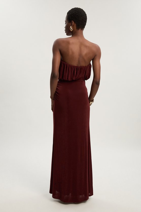 Drapey Crepe Bandeau Split Maxi Dress