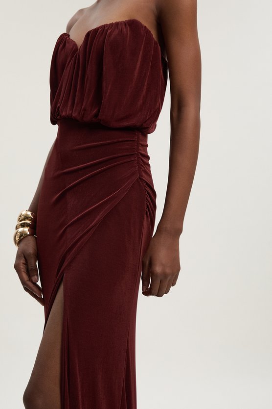 Drapey Crepe Bandeau Split Maxi Dress