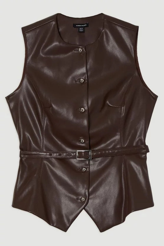 Faux Leather Belted Waistcoat