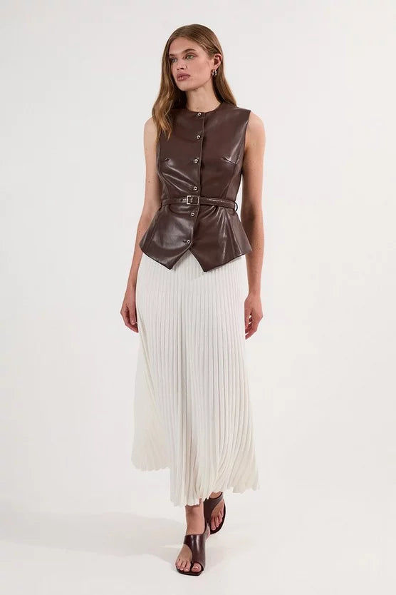 Faux Leather Belted Waistcoat