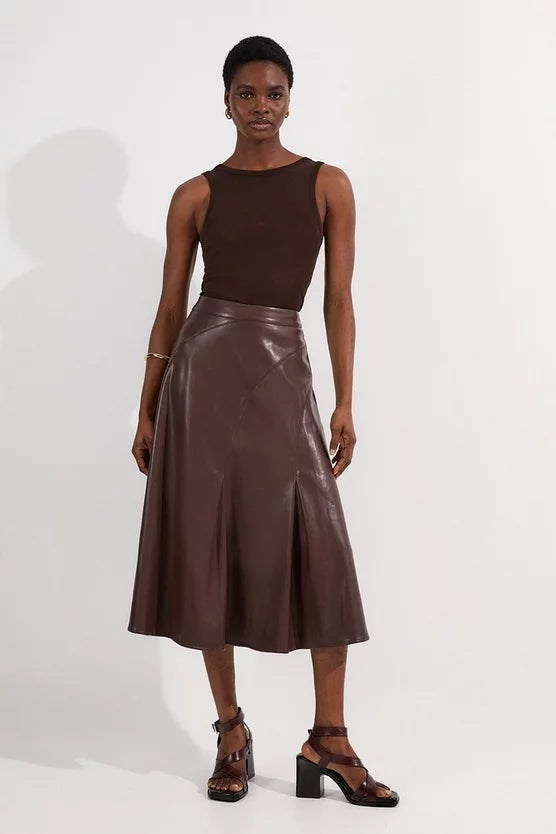 Faux Leather Full Midi Skirt