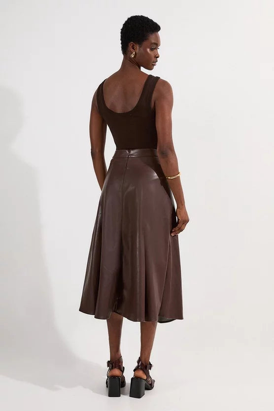 Faux Leather Full Midi Skirt
