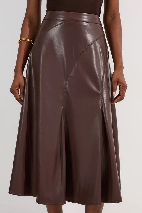Faux Leather Full Midi Skirt