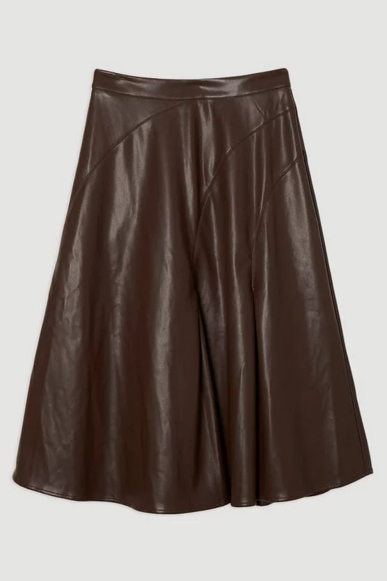 Faux Leather Full Midi Skirt