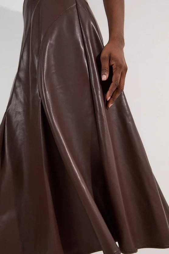 Faux Leather Full Midi Skirt