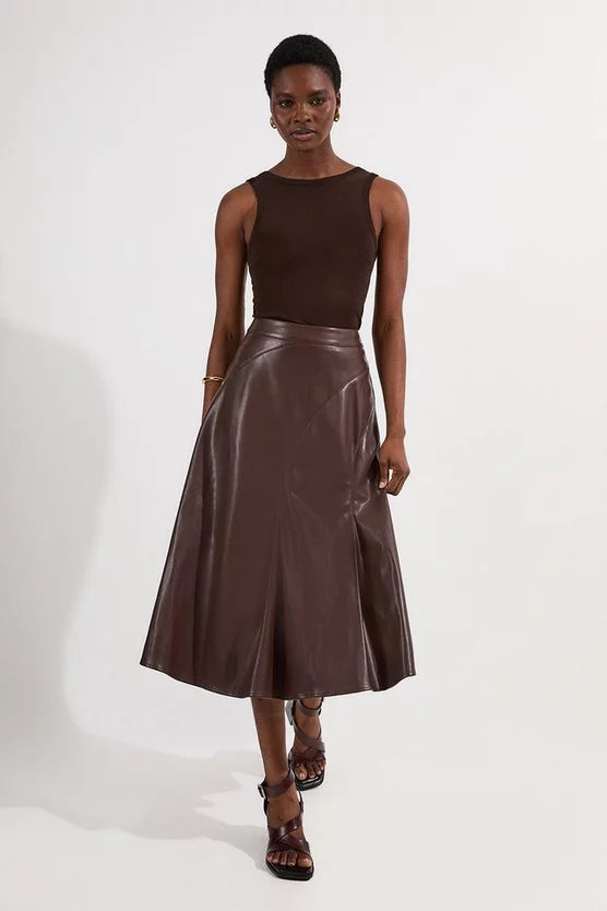 Faux Leather Full Midi Skirt