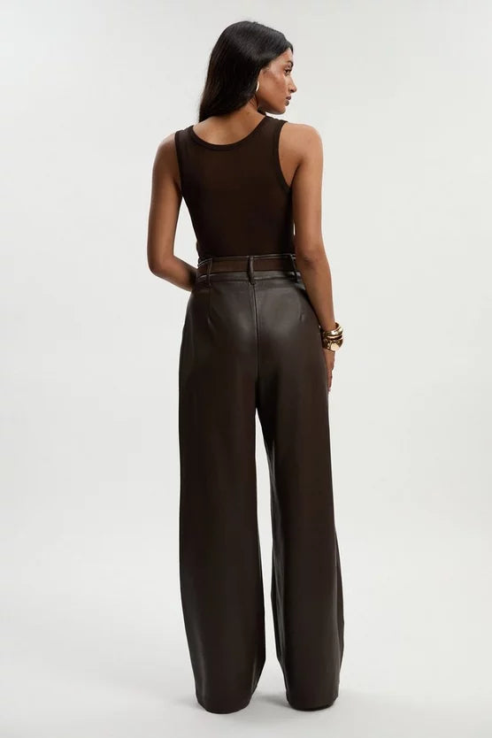 Faux Leather High Waisted Wide Leg Trousers