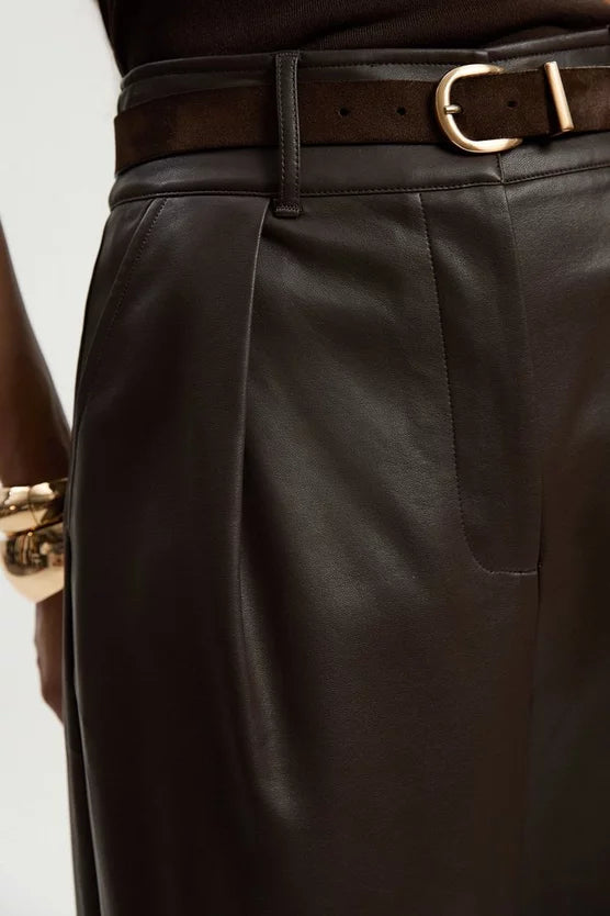 Faux Leather High Waisted Wide Leg Trousers