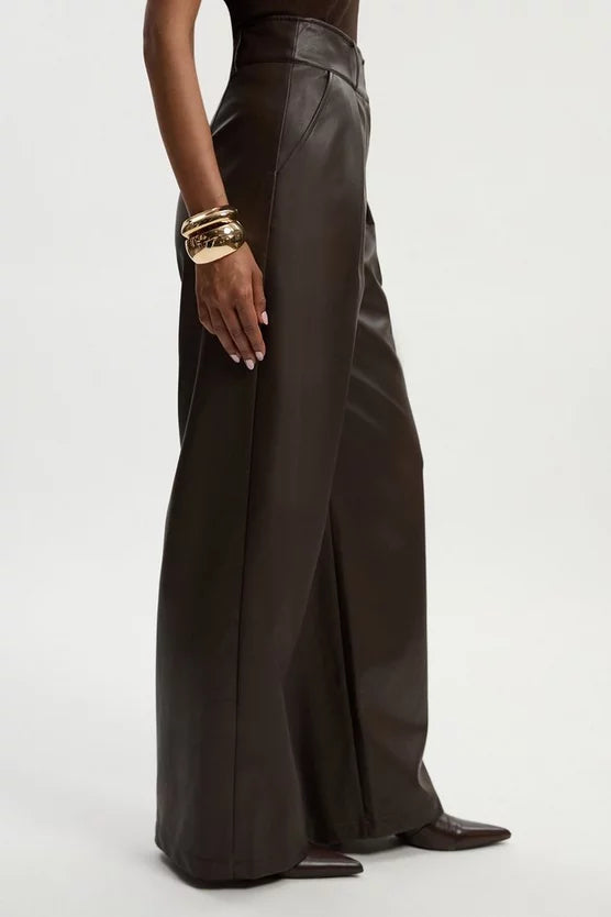Faux Leather High Waisted Wide Leg Trousers