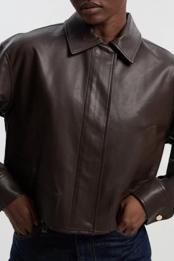 Faux Leather Tailored Bomber Jacket