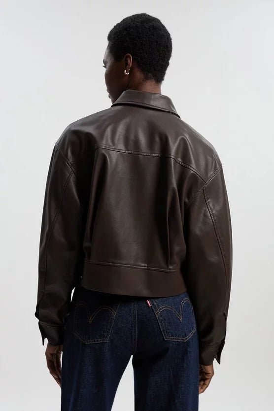 Faux Leather Tailored Bomber Jacket